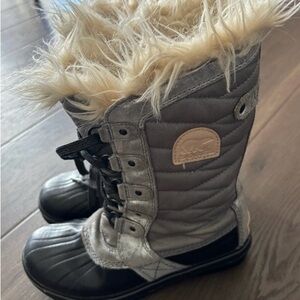 Sorel Torofino Silver Sparkle Fur Winter Boots